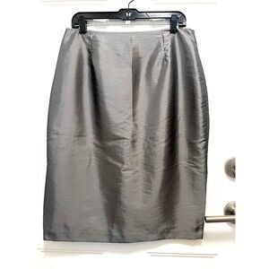 VTG Adrianna Papell Pewter  Metallic Shimmer Pencil Skirt Sz 14 (Fits 10/12) 90s